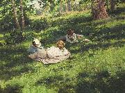 johan krouthen Three reading women in a summer landscape France oil painting artist